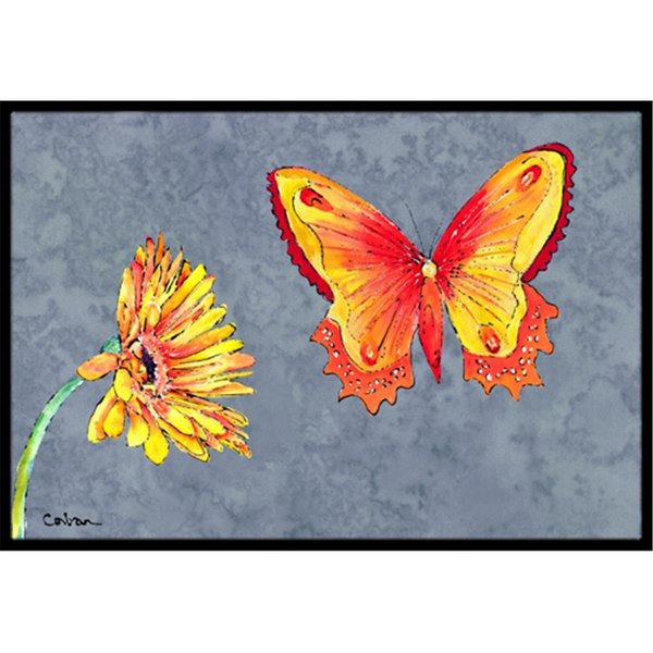 Carolines Treasures Gerber Daisy and Buttefly Indoor Or Outdoor Doormat - 18 x 27 in. CA66556